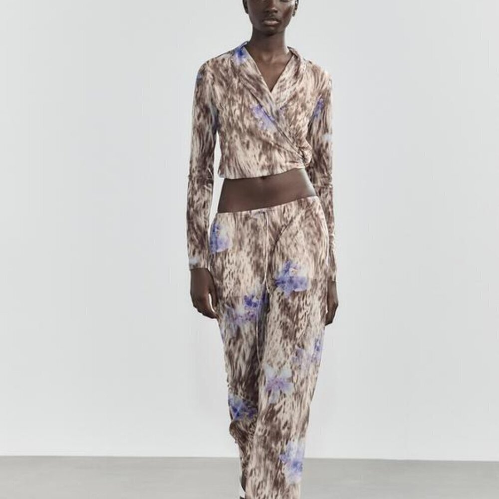 ZARA Printed tulle crossover top SIZE M  5039/137/049